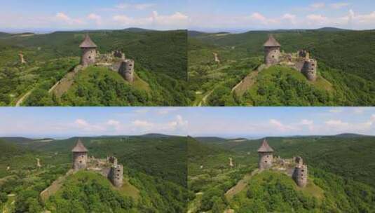 斯洛伐克Siatorska Bukovinka村Somoska城堡的鸟瞰图高清在线视频素材下载