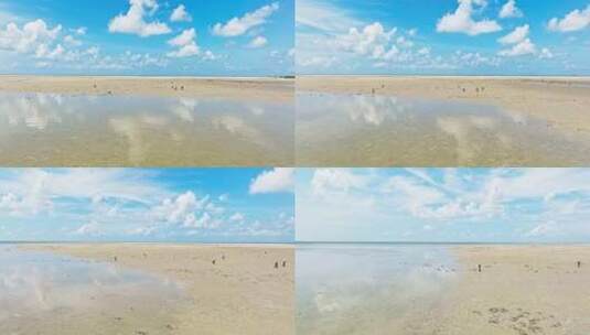 天空之镜蓝天白云下的广西北海银滩美丽风景高清在线视频素材下载