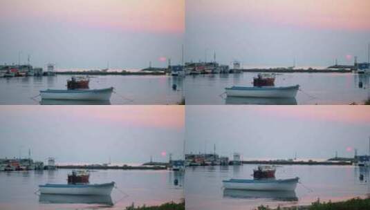 -海港与捆绑船，傍晚景观高清在线视频素材下载