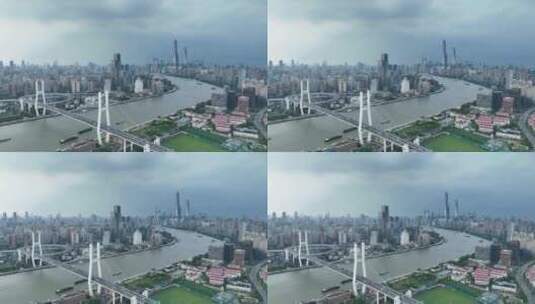 南浦大桥 陆家嘴 黄浦江 上海城市闪电高清在线视频素材下载