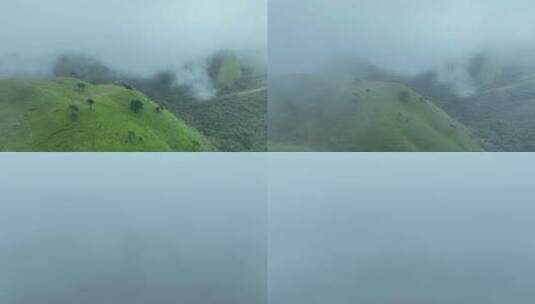 山川草原云海航拍云雾缭绕绿色山丘草地风光高清在线视频素材下载