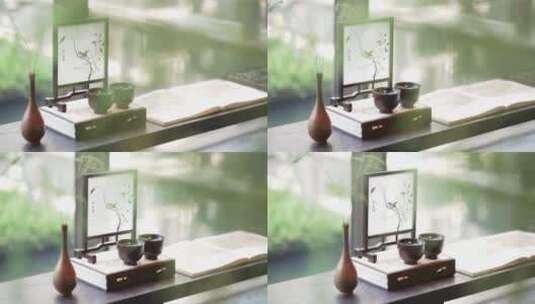 传统中国文化元素茶杯刺绣小摆件软装高清在线视频素材下载