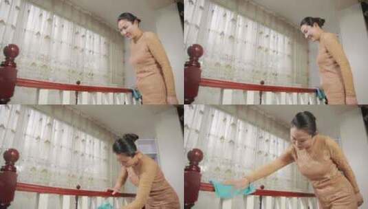 女子做家务打扫卫生高清在线视频素材下载