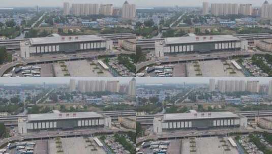 山东菏泽火车站建筑交通航拍高清在线视频素材下载