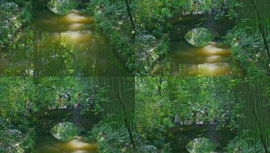 成都市杜甫草堂唯美园林阳光照射在假山溪流高清在线视频素材下载