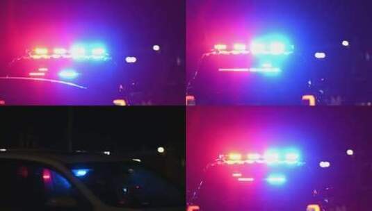 夜晚的警车鸣笛闪烁高清在线视频素材下载