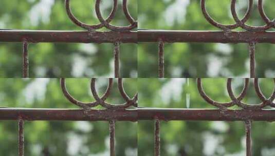 农村阴天下雨老旧栏杆滴水高清在线视频素材下载