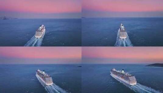 航拍海上邮轮青岛邮轮爱达邮轮航拍高清在线视频素材下载