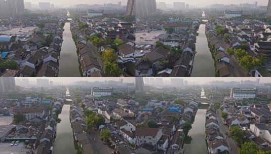 中国江苏无锡清名桥古运河景区航拍高清在线视频素材下载