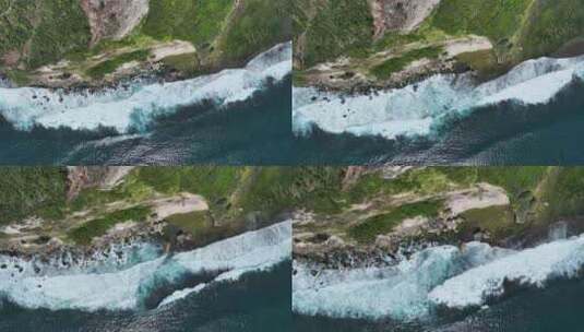 鸟瞰印尼巴厘岛海岸线上绿松石海浪飞溅高清在线视频素材下载