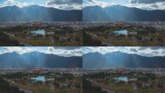 西藏林芝_城市全貌_城市建筑群_航拍005高清在线视频素材下载