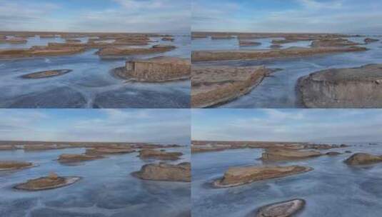 水上雅丹青甘环线魔鬼城冰自然风光湖夕阳高清在线视频素材下载