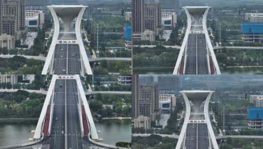 航拍邓州穰城大桥车流高清在线视频素材下载