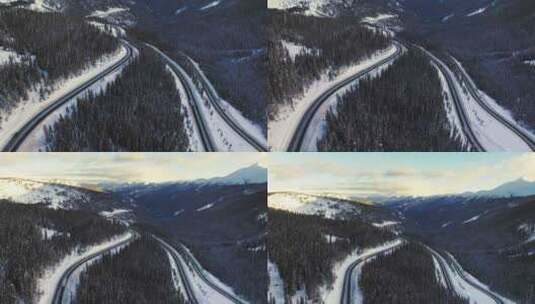 冬季雪林间的公路冬季公路高清在线视频素材下载