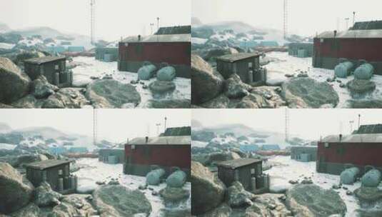 南极半岛前天然港湾中的南极基地高清在线视频素材下载