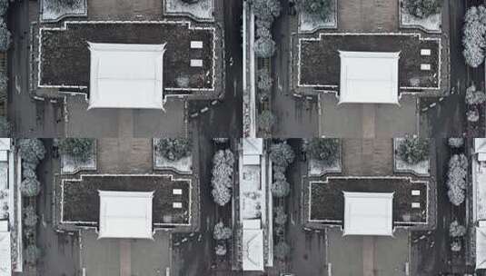 长汀古城雪景航拍高清在线视频素材下载