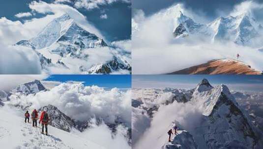 4K励志团队攀登勇往直前徒步梦想登顶雪山高清在线视频素材下载