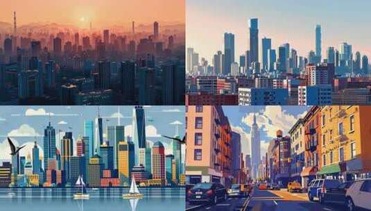 多款城市风景卡通漫画片头背景 大都市风光高清在线视频素材下载