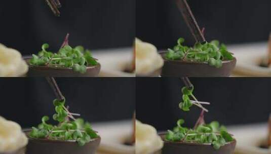 筷子夹取碗中蔬菜特写高清在线视频素材下载