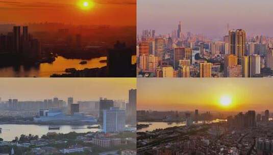 广州荔湾白鹅潭珠江口日落时刻航拍高清在线视频素材下载