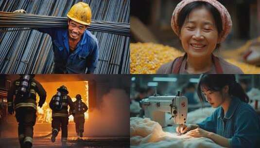 五一劳动节 各行各业职业笑脸高清在线视频素材下载