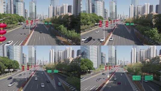 深圳滨河大道城市道路高楼车流景观高清在线视频素材下载