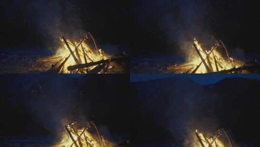 夜晚里的篝火高清在线视频素材下载