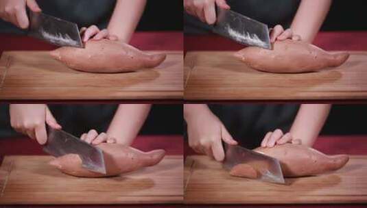 厨娘削地瓜皮切红薯片高清在线视频素材下载