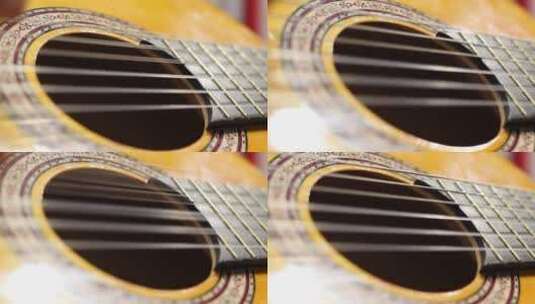 振动的吉他弦特写镜头高清在线视频素材下载
