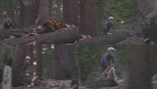山地自行车手在森林的小路上比赛高清在线视频素材下载