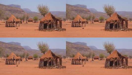 非洲辛巴族贫穷小村庄高清在线视频素材下载