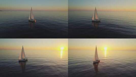 黄昏时海面上的帆船高清在线视频素材下载