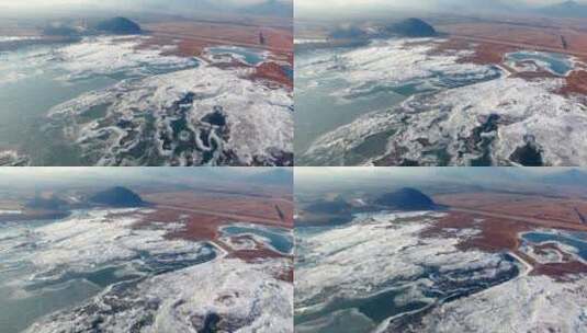 航拍冬季的十三陵水库结冰的湖面高清在线视频素材下载