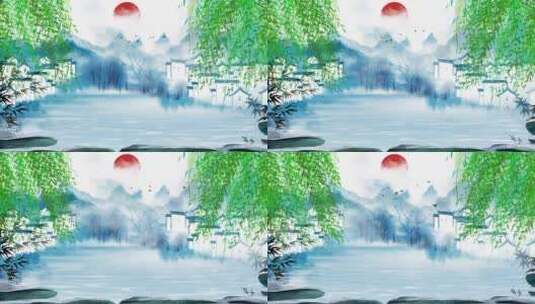 4K水墨中国风山水清明节背景视频高清在线视频素材下载