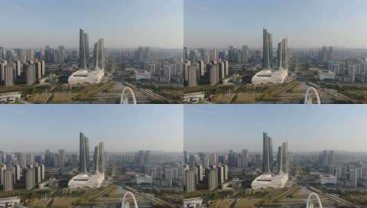 航拍南京河西双塔地标建筑高清在线视频素材下载