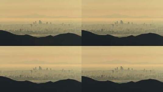 北京西山远眺CBD核心区悬日日出平流雾高清在线视频素材下载