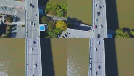 航拍桥上行驶的汽车车流高清在线视频素材下载