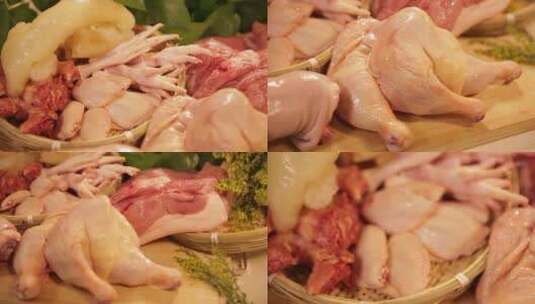 【镜头合集】各种肉类猪肉鸡肉炖肉食材高清在线视频素材下载