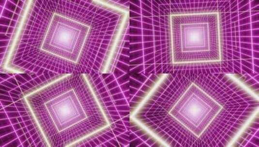 带有紫色激光的方形赛博朋克隧道高清在线视频素材下载