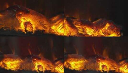 【镜头合集】燃烧的炭火炉火木炭烧烤高清在线视频素材下载