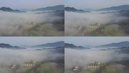 航拍云雾中的婺源高清在线视频素材下载