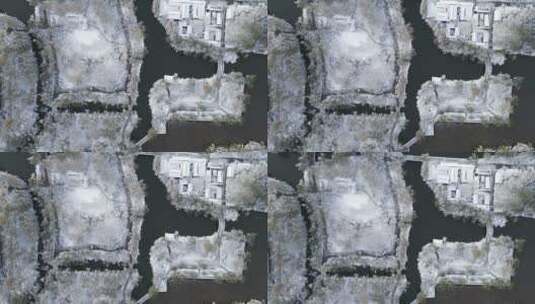航拍济南大明湖古建筑雪顶高清在线视频素材下载