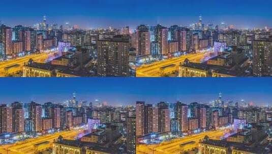 北京国贸城市天际线灯光车流建筑夜景高清在线视频素材下载