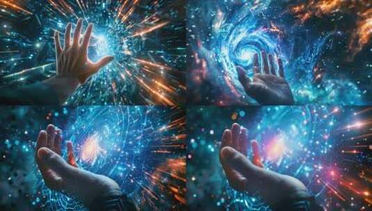 手掌触摸未来时空 数字科技魔法宇宙传送门高清在线视频素材下载