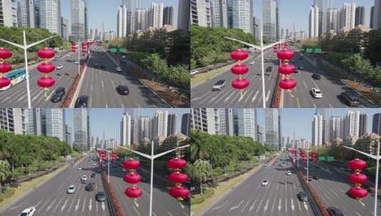 深圳滨河大道城市道路高楼车流景观高清在线视频素材下载