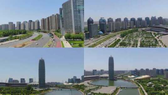 4K郑州CBD玉米楼航拍高清在线视频素材下载