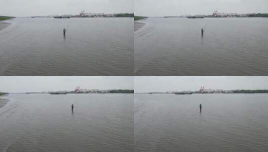 上海黄浦江钓鱼4K航拍高清在线视频素材下载