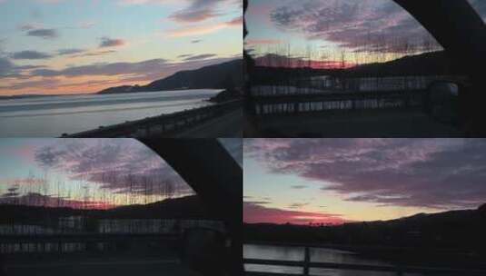 夕阳落日海边开车行驶高清在线视频素材下载