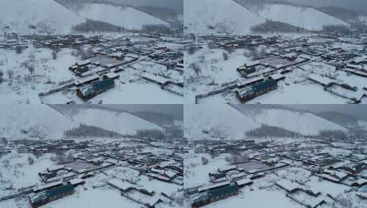 航拍东北林区山里人家雪景高清在线视频素材下载