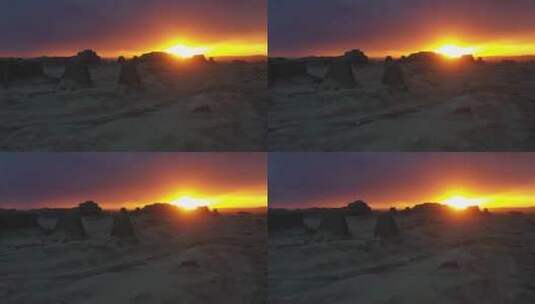 黄昏下的新疆克拉玛依乌尔禾魔鬼城日落高清在线视频素材下载